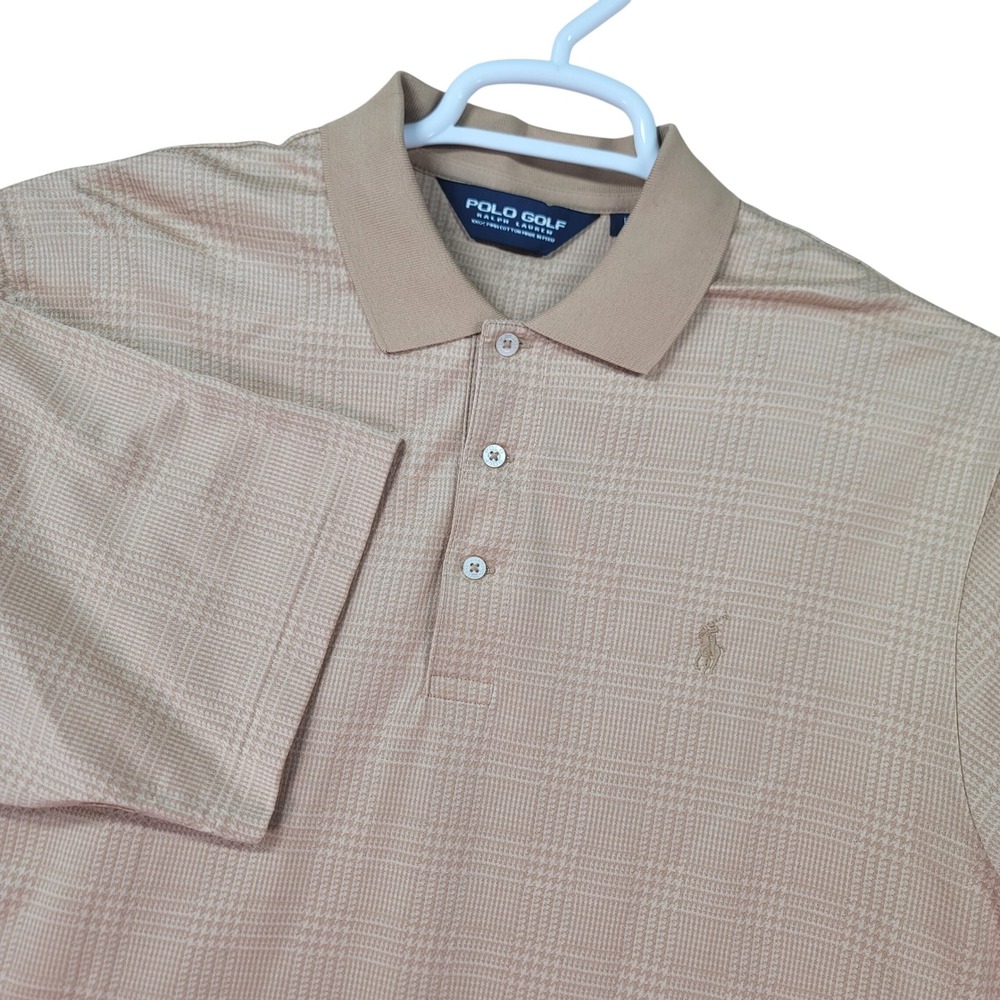 Polo Golf Ralph Lauren Polo Shirt Mens L Tan Plaid Pima Cotton Pony Preppy